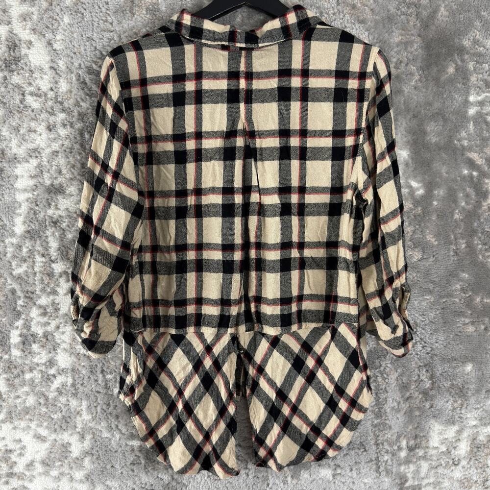Hester & Orchard Size S Plaid V Neck Casual Button Top 3/4 Sleeve‎ Collar - Picture 4 of 9